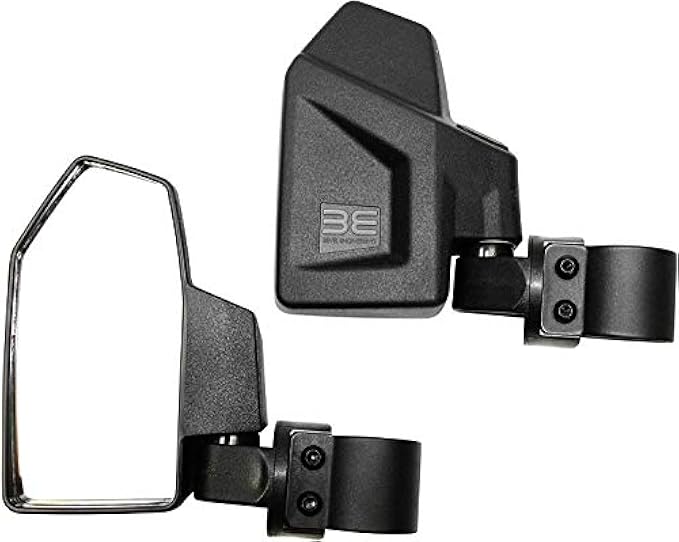 Bevel Engineering UTV Rear View Side Mirror Kit (2 Pack) - Compatible With 1.6" - 2" Round Roll Cage Bar - Break Away & Adjustable - High Impact Shatter Proof Tempered Glass (Driver & Passenger Side)