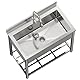 Vockol Große Freistehende Edelstahl Spültisch Gastro 1 Becken, 90 cm Gewerbliche Küchenspüle, Industrielle Spüle mit Wasserhahn für Küche, Restaurant, Cafe, Geschäft, Außen, 57T x 90B x 94H cm