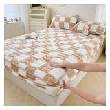OBONG Twin Velvet Fleece Mattress Protector Soft Fitted Mattress Pad with Elastic Straps Breathable Mattress Cover for Bedroom Dorm Room Washable Fitted Sheets (Color : Khaki, Size : Twin-90 * 200cm)