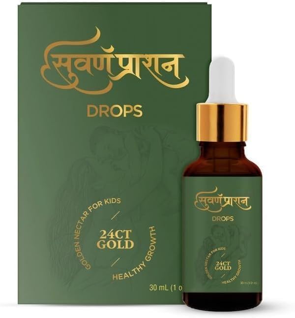 VK Swarnaprashan for Kids - Natural Formulated with Pure 24CT Gold | Healthy Growth | Golden Nectar | Improves Strength & Immunity Booster for Kids (0-16 Years) - 30ml