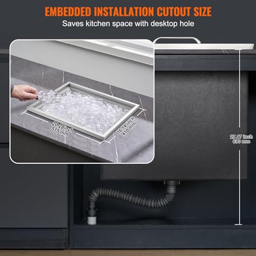 VEVOR Drop in Ice Chest, 22"L x 17"W x 12"H Stainless Steel Ice Cooler, Commercial Ice Bin with Cover, 40 qt Outdoor Kitchen Ice Bar, Drain-pipe and Drain Plug Included, for Cold Wine Beer by Happybuy - Image 6