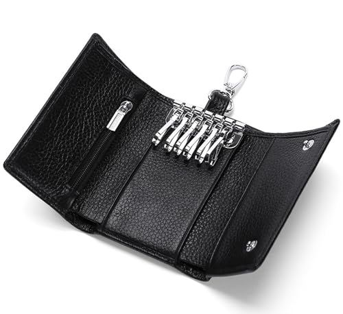 Meichoon - Meichoon Key Case Leather Wallets Portable Key Holders Coin Pouch Small Size Multi Card Holder Stylish for Organizer Office, XF09 Black