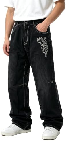 Y2k Calça de skate hip hop bordada masculina jeans folgada vintage