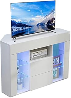 Dripex Corner TV Unit Entire Front High Gloss TV Stand Cabinet Cupboard Storage Furniture for Home Living Room Bedroom 100CM with RGB Lights for 32 40 45 50 inch TV - White