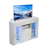 Dripex Corner TV Unit Entire Front High Gloss TV Stand Cabinet Cupboard Storage Furniture for Home Living Room Bedroom 100CM with RGB Lights for 32 40 45 50 inch TV - White