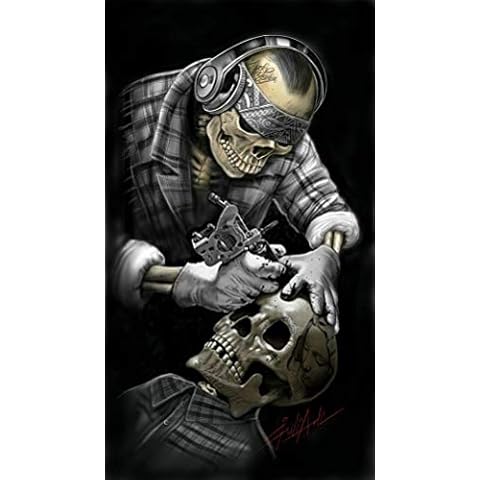 Eeypy Skeleton Tattooist Skull Tattoo Metal Tin Sign Poster Wall Plaque Vintage Bathroom Warn Man Cave Bar Kitchen Farm Yard Garden Garage Club Metal Tin Signs Wall Decor 8x12 Inch… Cover