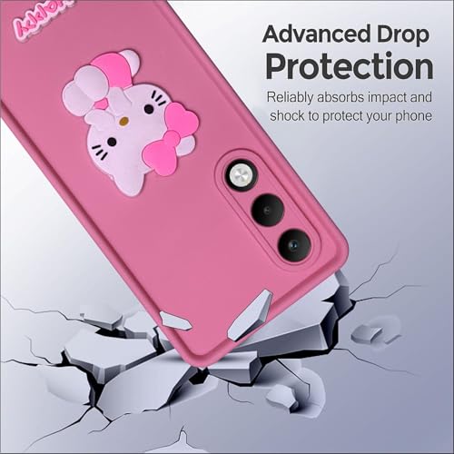 Image of Silicone Back Cover Case for Oppo K13x 5G / Oppo A5 5G | Cute Fun 3D Happy Kitty Design Silicone Case | Camera Protection Bump | Shockproof Back Cover Case for Oppo K13x (Pink)