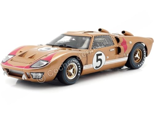 Shelby Collectibles 1966 Ford GT-40 MK II RHD (Right Hand Drive) #5 Gold 24H of Le Mans 1/18 Diecast Model Car