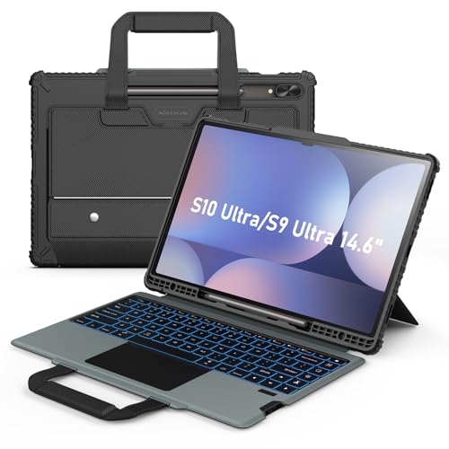 Nillkin for Samsung Galaxy Tab S10 Ultra Carry Go Portable Handle Detachable Keyboard Case with 7 Backlit, Kickstand, Trackpad, S Pen Holder, S9 Ultra 5G (14.6 inch)