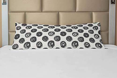 Lunarable Polka Dot Body Pillow Case Cover with Zipper, Scribble Circles Pattern on Off White Background Grunge Effect, Decorative Accent Long Pillowcase, 21" x 54", Charcoal White