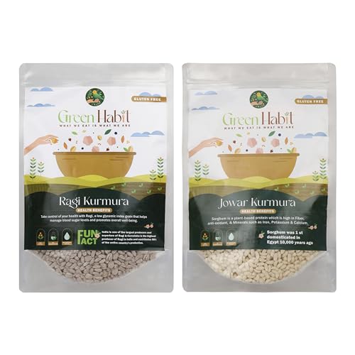 Image of Greenhabit Jowar & Ragi Kurumura Combo a.k.a Sorghum Puff & Finger millet Puffs for Healthy Breakfast Snack Food (Puffed Jowari 200g & Puffed Ragi 200g pack each)