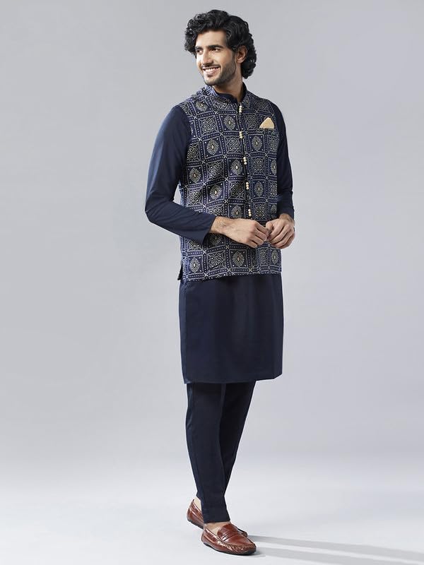 Men's Kurta, Printed Nehru Jacket & Pajama Set - Indian Ethnic Kurta Pyjama Set for Weddings & Festive Occasions2