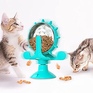 YATOSEEN Interactive Cat Toy, Treat Dispensing Feeder Toy Cat Dog Slow Feeder Windmill Turntable Teasing Dispenser Dog Toys with Suction Cup Puppy Slow Feeder Toy Pet Puzzle Feeder Toy Cat Treat Toys