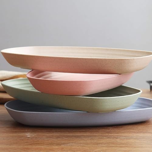 Image of Unbreakable Deep Wheat Straw Dinner Plastic Plates Unbreakable Kids Plates for Kitchen Alternative for Plastic Tray Eating Nashta Dishes Dishwasher Safe Dinnerware (Pink, Pack of 2)
