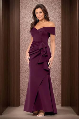 Satin Mother of The Bride Dresses Sheathy Mermaid Ruched Long Formal Mother of The Groom Dresses with Off Shoulder3