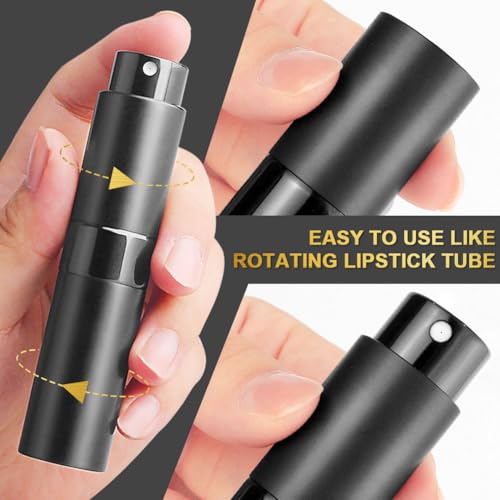 8ML Refillable Perfume Spray Bottles - Travel Atomizer Set with Removable Inner Bottle, Portable Leak Proof Lightweight Sprayer for Fragrances, Essential Oils (Matte Black 4 Pack)4