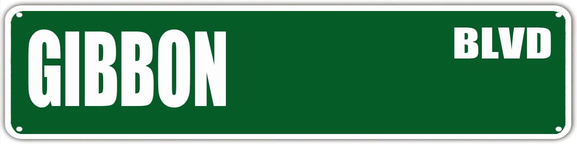 peiyeety Vintage Metal Tin Sign Gibbon Boulevard Street Sign, Retro Wall Decor for Home, Bar, Garage, Cafe, Man Cave, Wildlife Room, Zoo, Rustic Wall Art for Indoor and Outdoor Decoration, 4x16 Inch