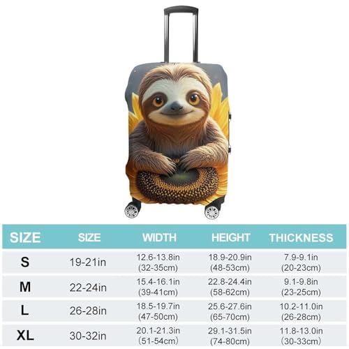 Cartoon Sloth Sitting on Sunflower Printed Luggage Cover Protector, Fits 18-32 Inch Luggage2