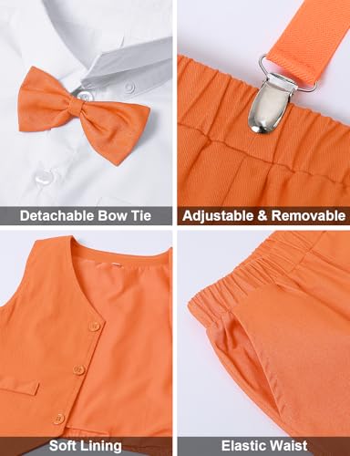 Image of A&J DESIGN Baby & Toddler Boys 3Pcs Suspenders Suit Set, Dress Shirt, Bow Tie, Vest and Shorts (12M - 5T)