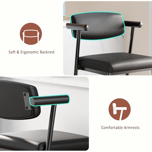 Image of GarveeHome Bar Stools Set of 2, 26.5 in Upholstered Counter Height Bar Stools for 2 with Armrest, Wider Thickened Cushion, Bar Chairs with Backrest for Bar, Dining Room, Kitchen, Retro Black