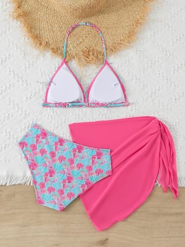 Image of SEGT Girl's 3 Piece Striped Bikini Swimwear Cute Swimsuits Bathing Suit High Waisted with Cover Up Beach Skirt