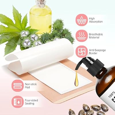 38 Pcs Castor Oil Patches Set(16oz/473ml), Castor Oil Organic Cold Pressed Glass Bottle, Self-Adhesive Cotton Castor Oil Pack Wrap for Belly Button Stomach Waist Neck Arm Leg Chest Knee