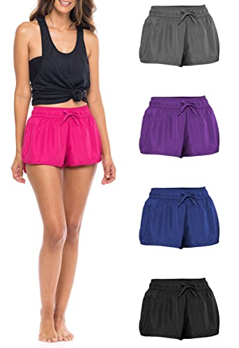 Sexy Basics Women's Quick Dry Yoga Running Training Shorts w Drawstring - Multi Packs/Colors