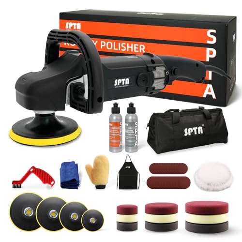 Buffer Polisher, SPTA 7 Inch 180mm Rotary Polisher Car Polisher Electric Polisher RO Polisher & Polishing Pads Set for Auto Buffing and Polishing