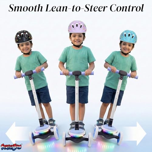 Image of STREETJAM Blinkie Kids LED Kick Scooter for 3-12 Years, LED Deck with Multiple Light Modes (1st Time in India), BIS Approved, Extra Wide Deck, Rechargeable, Up to 50 kg Load (Neon Blue with Grey)