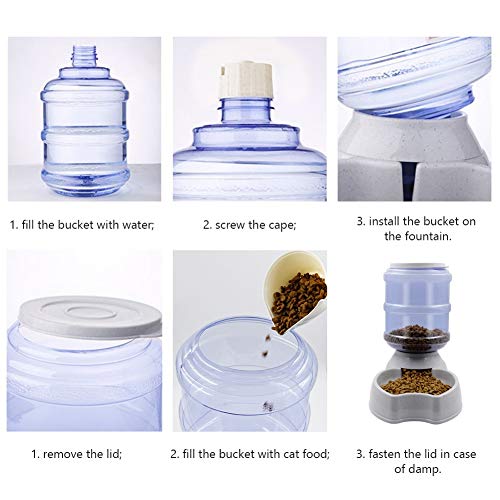 Zcaukya Automatic Cat Feeder and Water Dispenser Set, 1 Gal x 2 Gravity Dog Water Fountain Pet Food Feeder (Grey) - Image 5