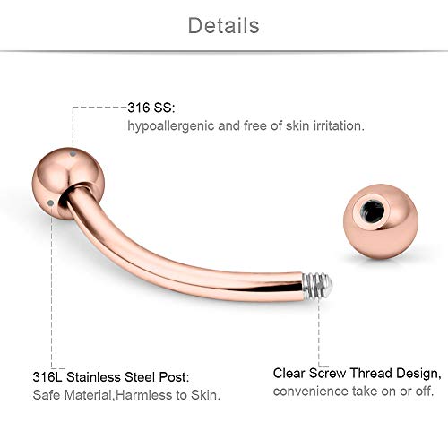 Scerring 9Pcs 16G Stainless Steel Eyebrow Tragus Helix Rook Daith Earrings Belly Lip Ring Clear Cubic Zirconia Barbell Body Piercing Jewelry 6Mm 8Mm 10Mm Rose Gold #TOP1