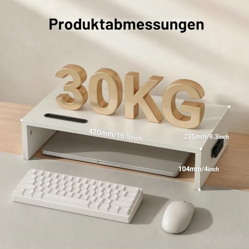BONTEC Monitorständer 42 cm mit Handyhalter, 30kg Monitor Stand PC, Weiß – Ansicht 2