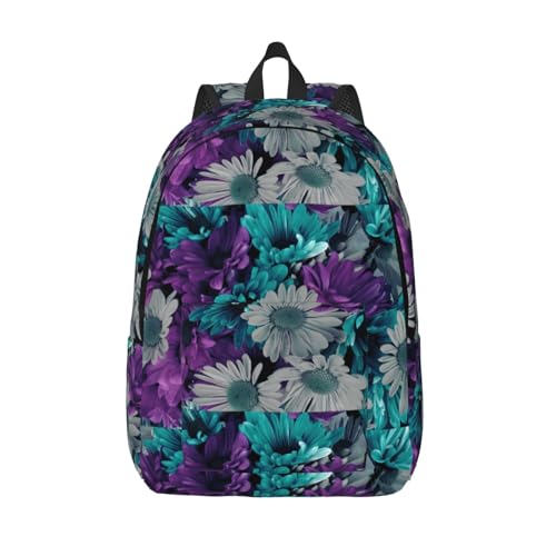 Sac à dos en toile imprimé fleurs violettes et bleu sarcelle WURTON à grande polyvalence