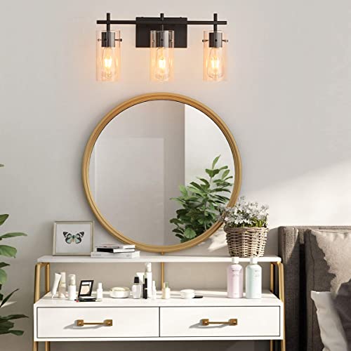 Image of ClanKin 3-Light Bathroom Vanity Light Fixture,Black Wall Sconce Lighting with Glass Shade for Bathroom, Modern Vanity Lamp Wall Lights Over Mirror (Black, 3-Light)