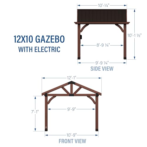 Backyard Discovery Arlington 12' x 10' Cedar Wood Outdoor Gazebo Pavilion with Hardtop Galvanized Steel Peak Roof, Snow Support, Wind Resistance, PowerPort, Shade for Garden, Patio, Deck, Entertaining - image 3