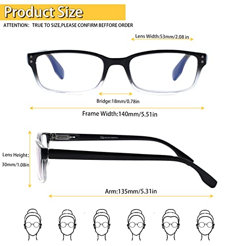 Image of Kerecsen 4 Pack Reading Glasses for Men and Women with Spring Hinges, Lightweight Black Rectangular Readers Eyeglasses (4 Pack Black /Clear, 1.5, x)