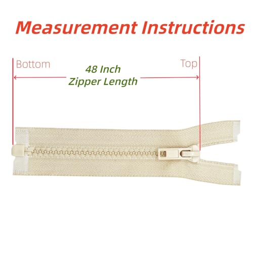 Image of YaHoGa 2PCS #5 48 inch Separating Jacket Zippers for Sewing Coats Jacket Zipper Replacement Plastic Zippers Bulk (48 inch Beige)