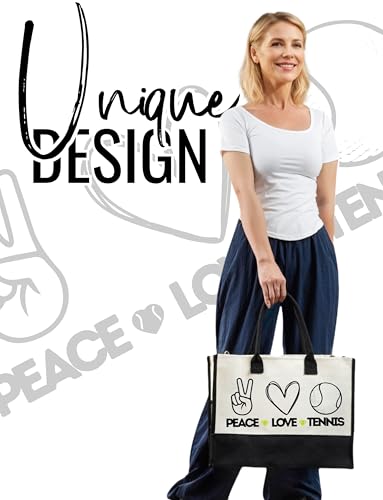 Image of InnoBeta Tennis Gifts for Women Tote Bag with Zipper Shoulder Strap for Tennis Lovers Coaches Birthday Christmas