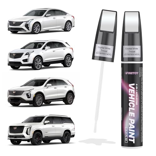 FINETOY Crystal White Tricoat(G1W/WA140X) Touch up Paint for Cadillac, Quick & Easy Fix for Car Scratches, 2 in 1 Car Touch up Paint with Pen Tip and Brush, Auto Scratch Repair Pen with Exact Color Match
