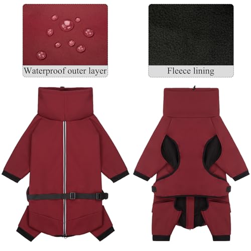 Cyponpy Hundemantel Wasserdicht Warm mit Beinen Hundejacke Winter Reflektierend Reißverschluss Hundemantel Warm Hundepullover Fleece Mantel Hund Winterjacke Wasserdicht Hundebekleidung Regenmantel