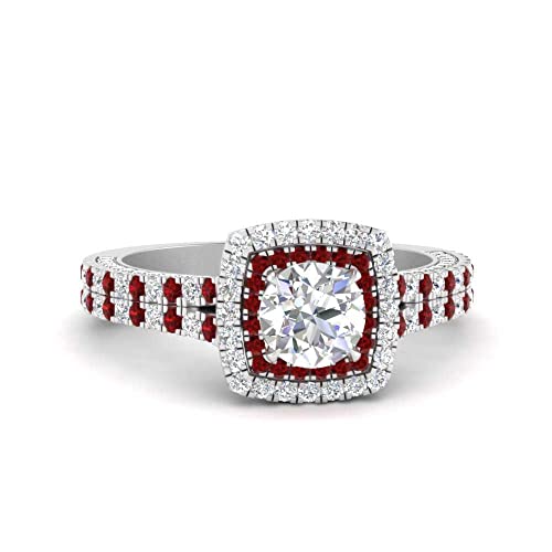 Image of 55Carat Choose Your Gemstone Double Band Square Halo Diamond CZ Ring 925 Sterling Silver Round Shape Halo Engagement Rings Everyday Jewelry Wedding Jewelry Handmade Gifts for Wife US Size 4 to 12