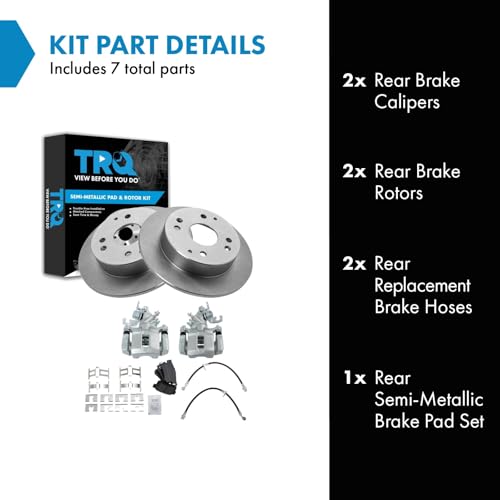 Image of TRQ Rear Brake Pad and Rotor Set Semi Metallic Calipers Compatible with 1998-2002 Honda Accord Coupe