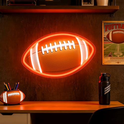 Image of HAJAE Football Neon Sign for Wall Decor, UV Printed Football-Shaped Neon Light, Rugby LED Sign for Man Cave, Bedrooms, Game Room Decor, Gift for Football Sports Fans Teens