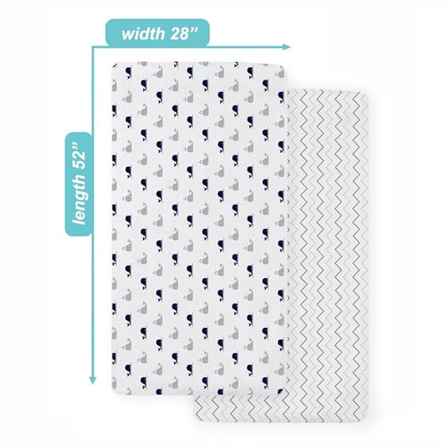 Image of American Baby Company 2 Pack Fitted Crib Sheets 52x28 inch, Navy Whale / Zigzag | 100% Natural Cotton Crib and Toddler Bed Sheets, Soft, Breathable & Hypoallergenic, Gentle on Skin, Neutral for Boys & Girls