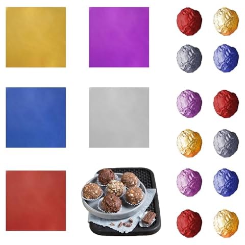 PABCK 500 Pcs 5 Colors Chocolate Candy Wrappers Aluminium Foil Paper Wrapping Papers Square Sweets Lolly Paper Food Candy Tin Foil Wrappers for Candy Packaging Decoration (4.7x4.7 inches) Cover