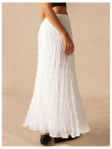 Verdusa Women's Maxi Skirt Shirred Ruffle Textured Pencil Skirt Boho Maxi Long Skirts Going Out2