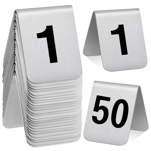 Blulu 50 Pcs Stainless Steel Table Numbers 1-50 Tent Style