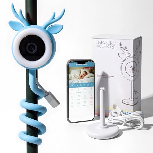 BABYSURE&CONFORT Camara Vigilancia Bebe   4MP, Soporte Flexible y Rigido, Luz LED, Vigilabebes con Audio Bidireccional, Vision Nocturna, Alarma Llanto y Movimiento, Wi Fi 2.4GHz Smart App móvil (Azul)
