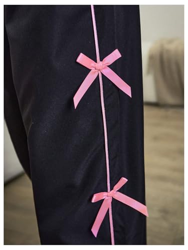 WDIRARA Girl's Bow Side Waist Track Pants Cute Wide Leg Trousers4