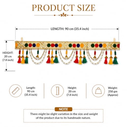 Image of ONESTA Premium Handmade Decorative Door Toran with Pearl & Pom Pom Hanging | Multicolor Traditional Bandarwal for Main Door, Mandir, Diwali & Home Decoration 3 Feei (Size 36 Inch Pack 01)